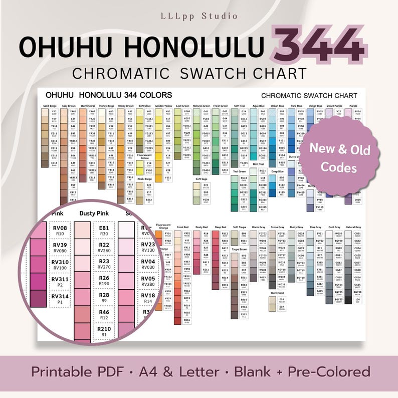 Ohuhu Honolulu 344 Swatch Chart Bundle, Blank &amp; Pre-colored Chart ...