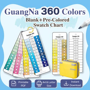 GuangNa 360 Marker Swatch Cards | Blank & Pre-Colored | Color Reference | 19 Templates | A4 +Letter PDF
