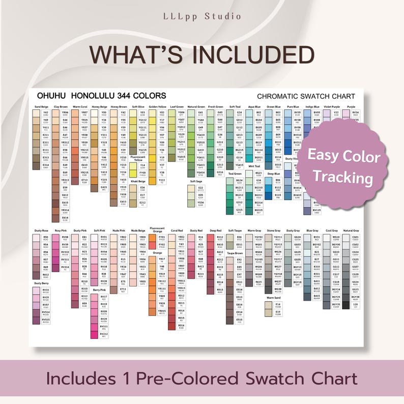 Ohuhu Honolulu 344 Swatch Chart Bundle, Blank &amp; Pre-colored Chart ...