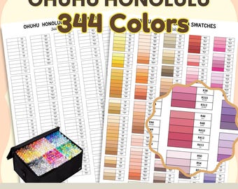 Kleurenkaart Ohuhu Honolulu 344 Markers | Blanco & Voorgevuld (A4 digitale download)