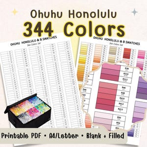 Ohuhu Honolulu 344 Marker Color Chart | Blank & Pre-Filled (A4 Digital Download)