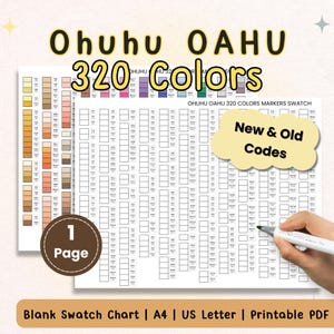 Tabla de muestras de 320 colores de Ohuhu Oahu para imprimir / Tabla de colores de marcadores en PDF / Tamaños A4 y Carta / Muestras de color en blanco / Organizador de marcadores de alcohol