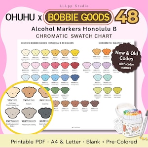 Ohuhu x Bobbi Goods 48 | Chromatic Swatch Chart | Blank + Pre-Filled | Better Blending | New + Old Codes | PDF A4 & Letter
