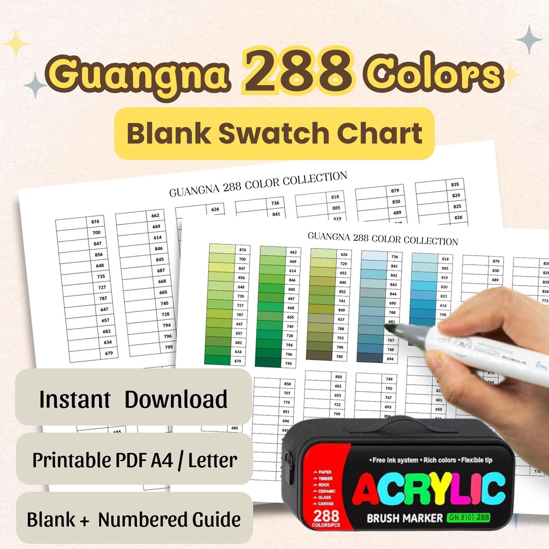 Guangna 288 Color Swatch Chart, A4 & Letter Size (digital Download ...