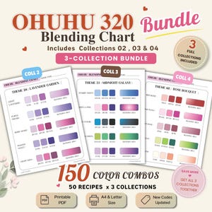 Paquete de 320 tablas de mezcla de colores Ohuhu, 150 combinaciones de colores, hojas de práctica con marcadores de alcohol, guía de colores Honolulu, PDF imprimible