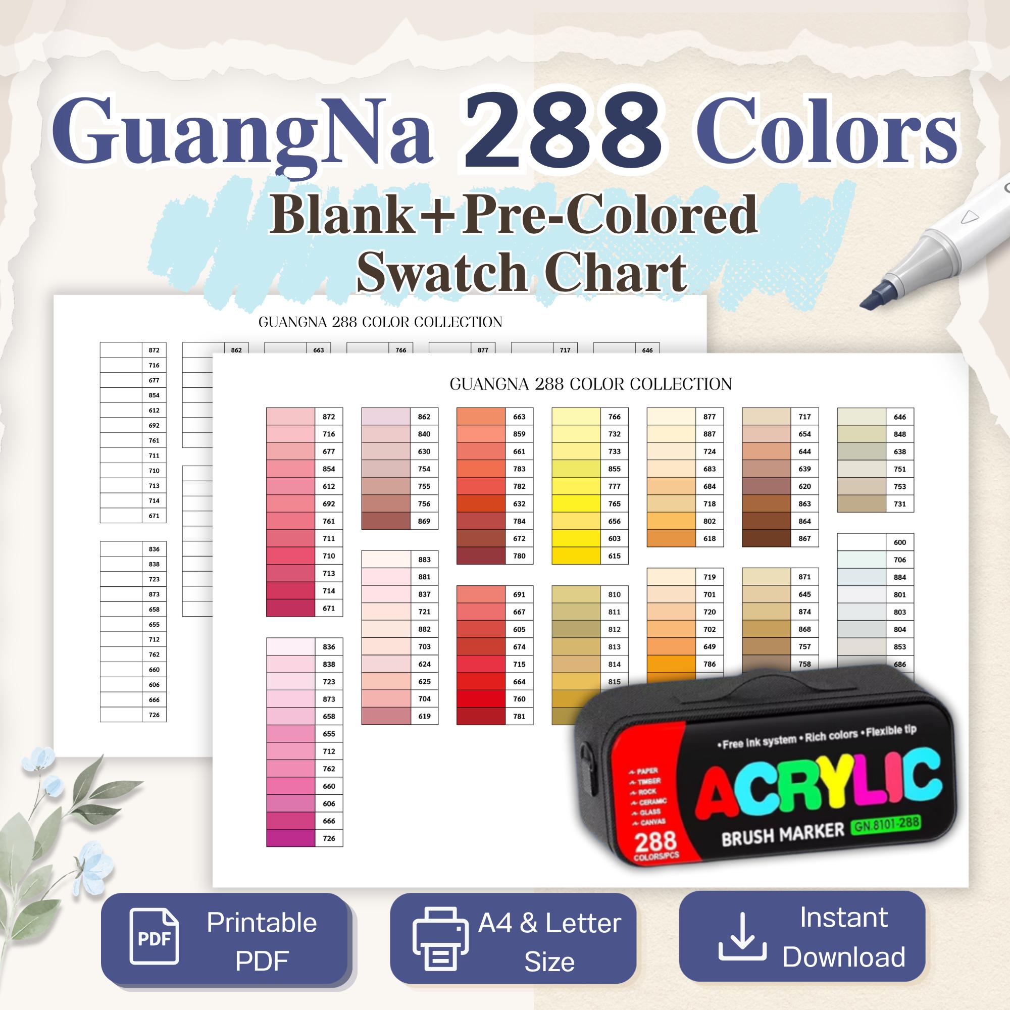 Guangna 288 Color Swatch Chart , Printable PDF, Blank & Pre-colored ...