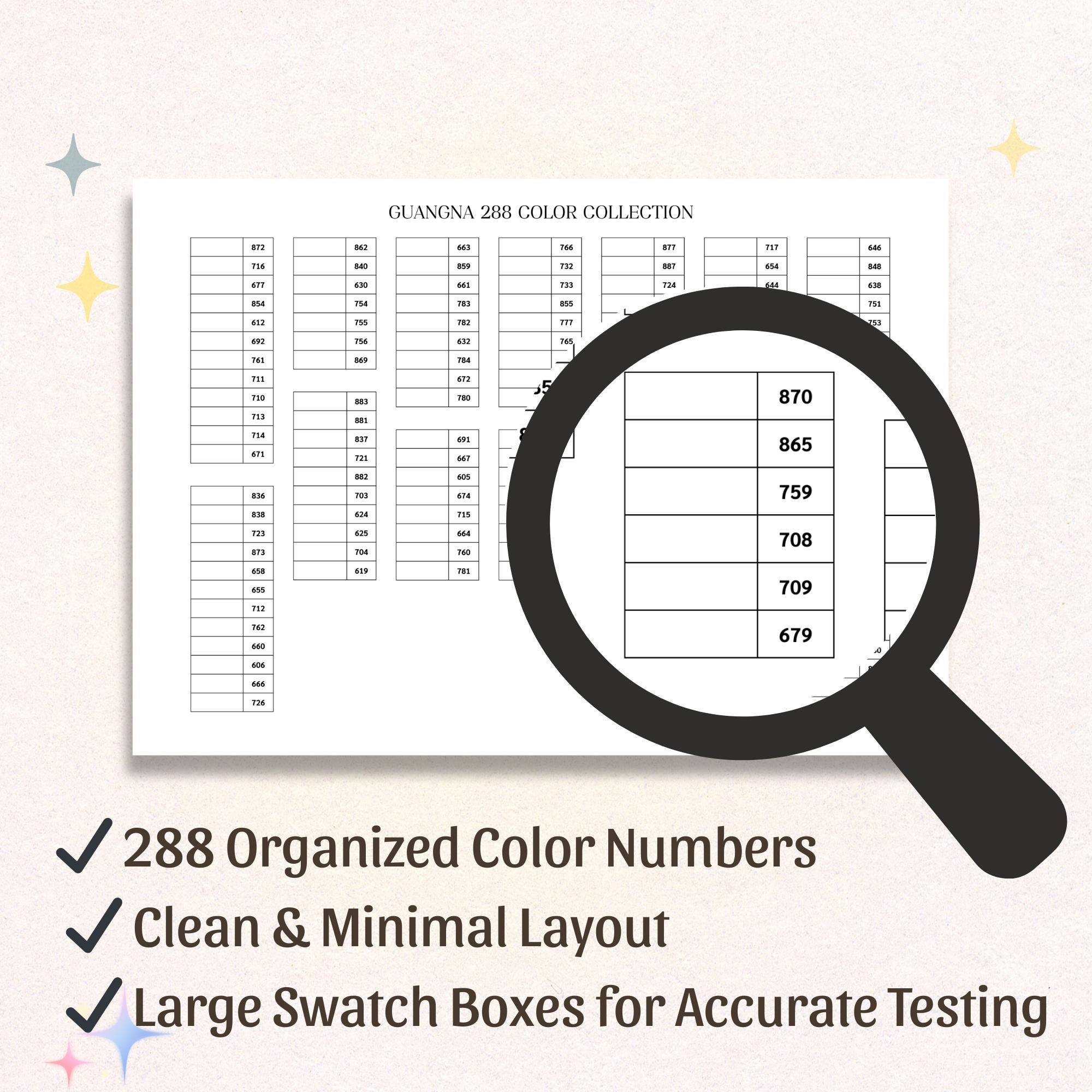 Guangna 288 Color Swatch Chart, A4 & Letter Size (digital Download ...