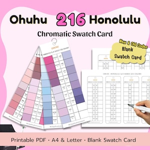 Ohuhu Honolulu 216 Colors | Swatch Card Template | No Hole Version | New & Old Codes | Bonus Blending Chart | Printable PDF A4 Letter
