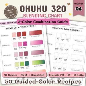 Ohuhu Honolulu 320 Blending Chart | Collection 04 | 50 Guided 3-Color Recipes | Blank & Completed | New Codes | Printable PDF