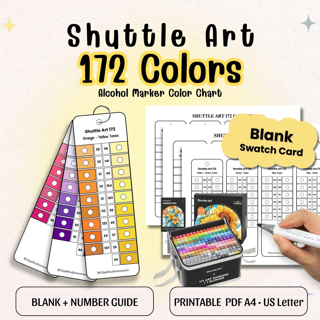 Shuttle Art 172 Marker Swatch Chart | Alcohol Color Reference Sheet ...
