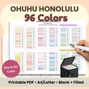 Ohuhu Honolulu 96 Color Swatch Chart | Printable PDF Color Reference | Blank + Pre-Filled | New + Old Codes | A4 & US Letter