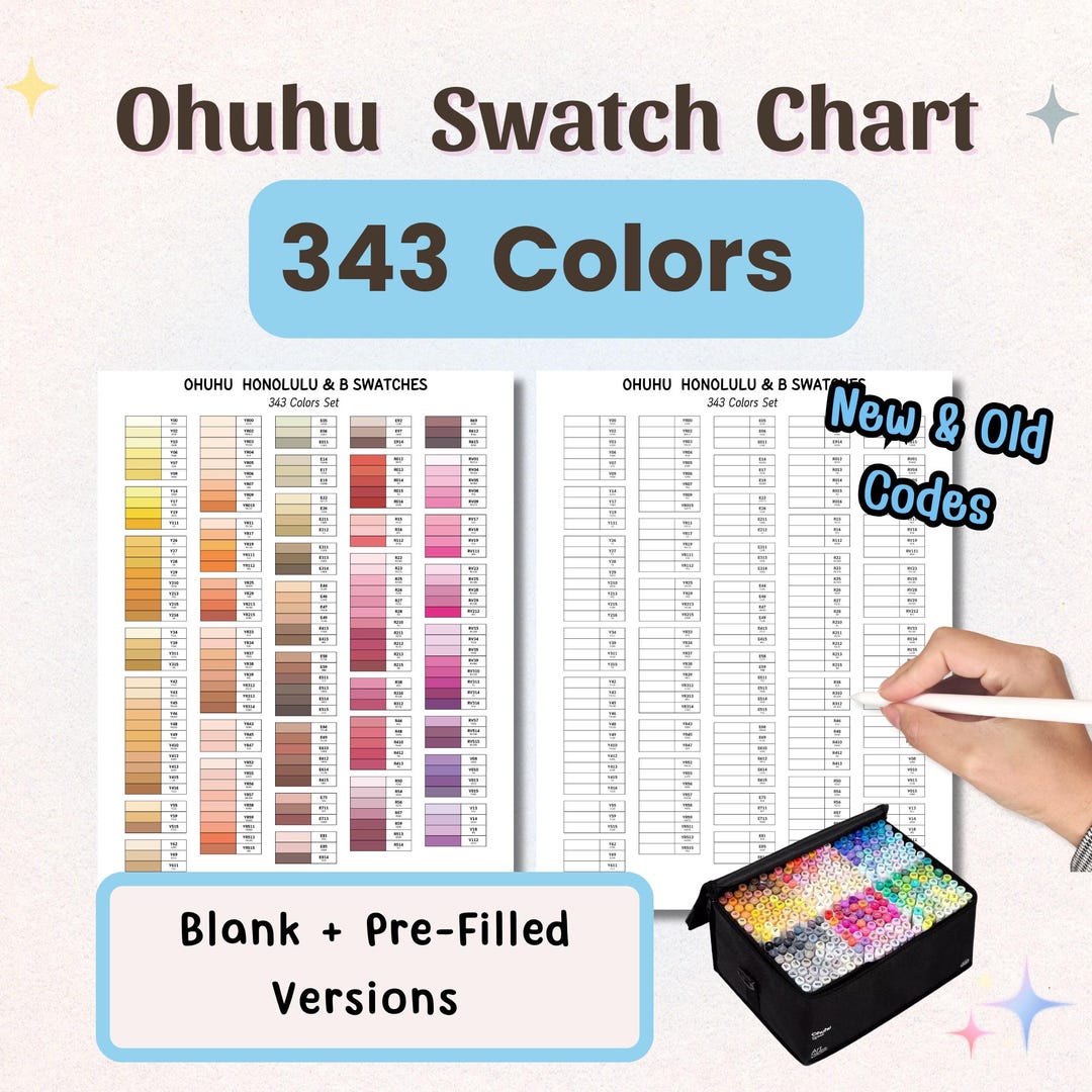 Ohuhu Marker Swatch Chart | 343 Colors, Blank & Pre-filled (digital ...
