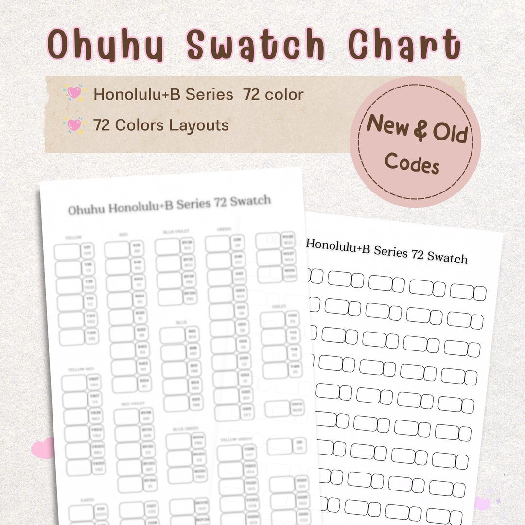 Ohuhu Honolulu 72 Marker Swatch Chart | Color Codes (PDF Download) - Etsy