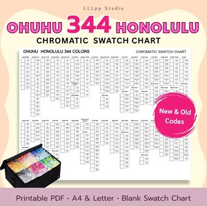 Ohuhu Honolulu 344 Chromatic Swatch Chart | Blank Color Chart | New + Old Codes | Printable PDF | A4 & Letter
