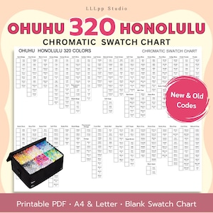 Ohuhu Honolulu 320 Colors | Chromatic Swatch Chart | Blank Color Reference | New + Old Color Codes | Printable PDF | A4 & US Letter
