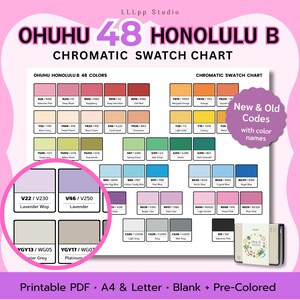Ohuhu Honolulu B 48 Colors | Chromatic Swatch Chart | Better Color Blending | New + Old Codes with Color Names | Printable PDF A4 & Letter