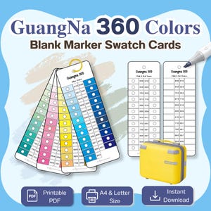 GuangNa 360 Marker Swatch Cards | Blank Hole & No-Hole | 19 Printable Templates | Color Family Organizer | A4 + Letter PDF