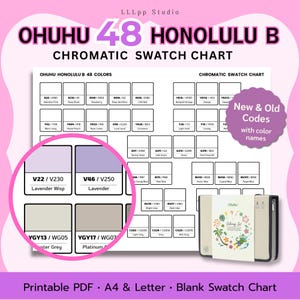 Ohuhu Honolulu B 48 | Blank Chromatic Swatch Chart | Color Reference | New + Old Codes | A4 & Letter PDF