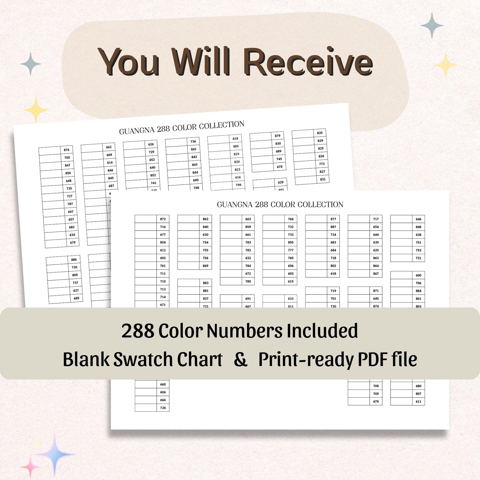 Guangna 288 Color Swatch Chart, A4 & Letter Size (digital Download ...