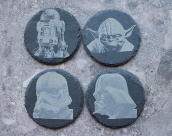 Sottobicchieri rotondi in ardesia Star Wars – Decorazione da bar galattica incisa al laser