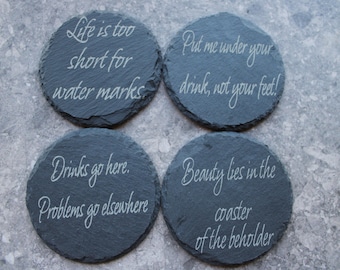 Engraved Slate Coasters with Funny Sayings