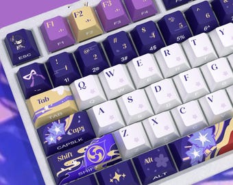 120 Pcs Raiden Shogun Design Keycap Set, Cherry Profile, Artisan Keycap For Cherry MX Gateron Kailh Razer Switch, Genshin Impact Gifts