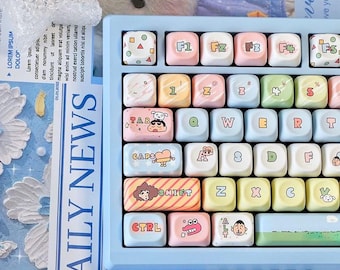 129 Pcs Cute Anime Keycap Set, MDA Profile, Artisan Keycap For Cherry MX Gateron Kailh Razer Switch, Gamer Girl Gifts, Girl Keycaps