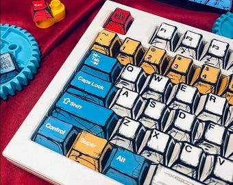 136 Pcs Vintage Comics Design Keycap Set, Cherry Profile, Artisan Keycap For Cherry MX Gateron Kailh Razer Switch, Anime Manga Gaming Keycap