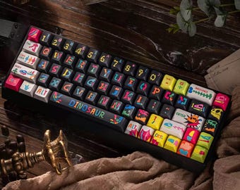 Dinosaur Bones Mechanical Keyboard Keycap Set - Colorful Fossil Dino, T-Rex Skull, Geek Gift, Gamer Girl Gifts-Cherry Profile-PBT