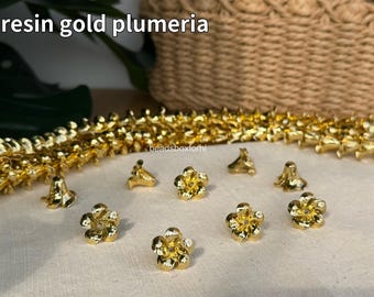Resin Gold Plumeria Beads, Resin Gold Frangipani Beads, Hawaiian Keychain/ Purse Lei Making, HK62