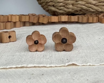 Wood Sakura Flower Beads, Wooden Cherry Blossom Beads, Peach Wood Carved Flower Beads, HK43