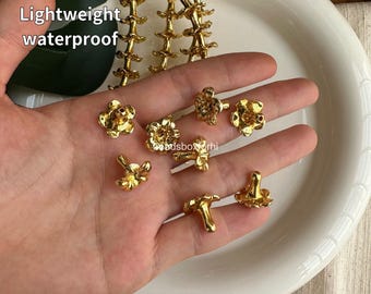 13x15 mm Gold Small Puakenikeni Flower Beads, Resin & Coral Powder Hawaiian Pakalana Beads, Purse Lei / Car Lei Making, HK53