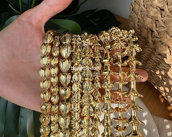 Lightweight Waterproof Gold Resin Pikake Beads, Gold Resin Crown Flower/ Puakenikeni/ Pakalana Beads, HK39