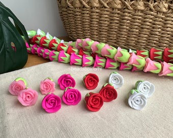 Polymer clay Rose Beads, Polymer clay Hawaiian Lokelani Beads, Lei Supplies, Hawaiian Keychain/ Purse Lei Making, HK80
