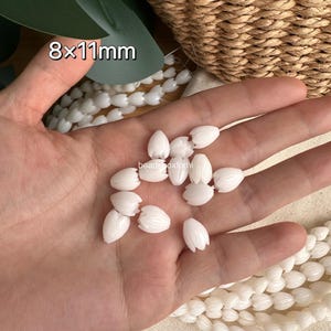 7 x 8 8 x 11 mm melkwitte snoekkralen, hars- en koraalpoeder Hawaiiaanse snoekkralen, witte jasmijnbloemkralen, HK6 8x11 mm