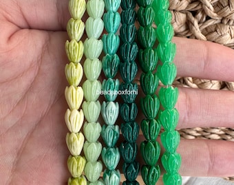 Small Green Pikake Beads, Resin & Coral Powder Hawaiian Pikake Beads, Variegated Green Pikake Beads, Variegated Green Jasmine Beads, HK42