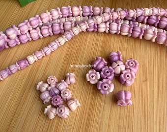 Variegated Purple Tulip Flower Beads, Purple Hawaiian Crown Flower Beads, Resin  & Coral Powder Tulip Beads,  QUANTITY Optional, HK32