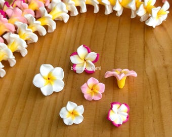 Polymer clay Frangipani Beads, Polymer clay Hawaiian Plumeria Beads, Tropical Flower Beads, Hawaiian Keychain/ Purse Lei Making, HK76