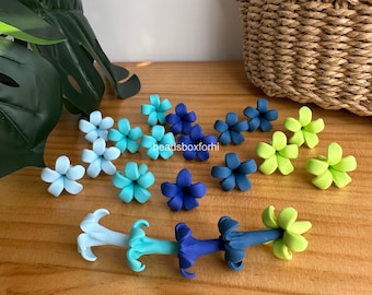 22mm Hawaiian Puakenikeni Beads, WATERPROOF Puakenikeni Beads, Blue/ Green Puakenikeni Polymer Clay Beads, Purse Lei / Car Lei Making