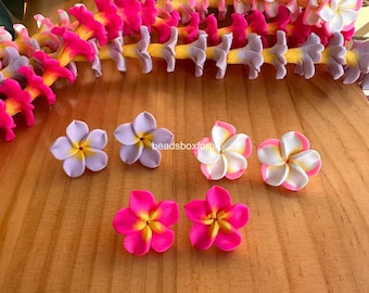 Polymer clay Frangipani Beads, Polymer clay Hawaiian Plumeria Beads, Tropical Flower Beads, Hawaiian Keychain/ Purse Lei Making, HK77