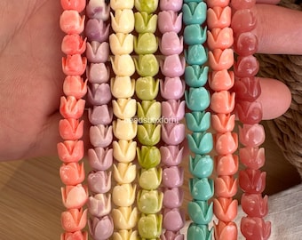 Small Colorful Tulip Flower Beads, Rainbow Hawaiian Pakalana Beads, Resin  & Coral Powder Tulip Beads,  QUANTITY Optional, HK20