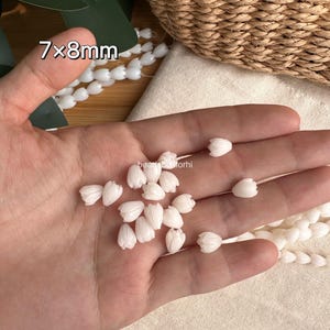 7 x 8 8 x 11 mm melkwitte snoekkralen, hars- en koraalpoeder Hawaiiaanse snoekkralen, witte jasmijnbloemkralen, HK6 7x8 mm