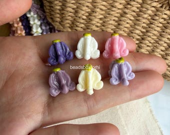 13.5 mm Crown Flower with Green Top Beads,  WATERPROOF Resin & Coral Powder Hawaiian Crown Flower Beads, Lei Making, QUANTITY Optional, HK40