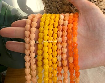 Small Yellow Pikake Beads, Resin & Coral Powder Hawaiian Pikake Beads, Variegated Orange Pikake Beads, Variegated Orange Jasmine Beads, HK75