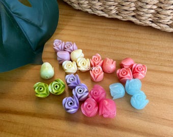 10mm Colorful Tulip Flower Beads, Colorful Hawaiian Pakalana Beads, Resin  & Coral Powder Tulip Beads,  QUANTITY Optional, HK79