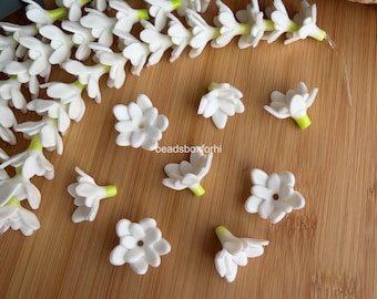 Polymer clay Semi-Blooming Pikake Beads, Polymer clay Blooming Jasmine Beads, Hawaiian Keychain/ Purse Lei Making, HK47