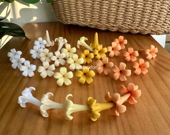 22mm Hawaiian Puakenikeni Beads, WATERPROOF  White/Yellow/ Orange Flower Clay Beads, Purse Lei / Car Lei Making