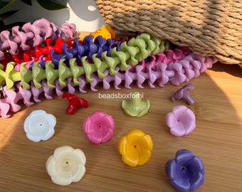23x15 mm Short-stem Hawaiian Puakenikeni Flower Beads, Resin & Coral Powder Ivory Puakenikeni Beads, Purse Lei / Car Lei Making, HK10