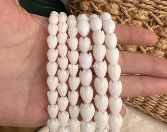 7x8/ 8×11 mm Milky White Pikake Beads, Resin & Coral Powder Hawaiian Pikake Beads, White Jasmine Flower Beads, HK6