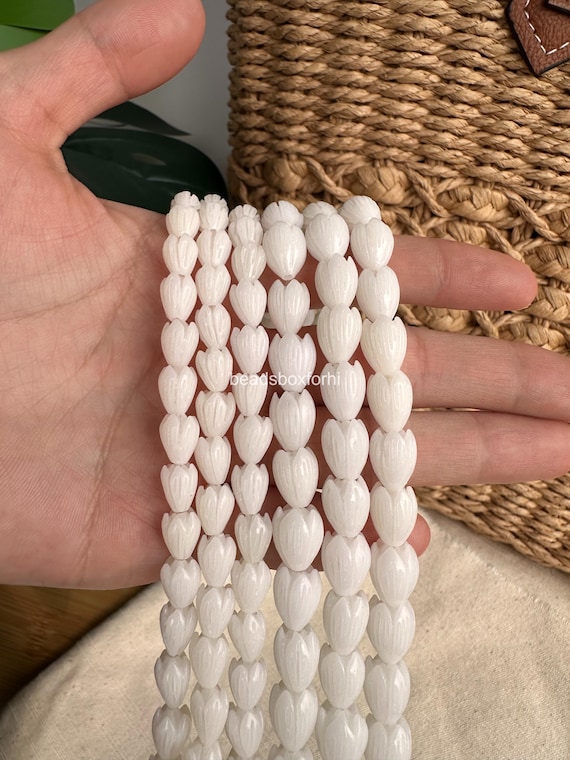 7x8/ 8×11 mm Milky White Pikake Beads, Resin & Coral Powder Hawaiian Pikake Beads, White Jasmine Flower Beads, HK6